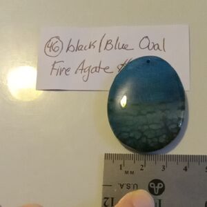 Black and Blue Oval Fire Stone Agate Pendant